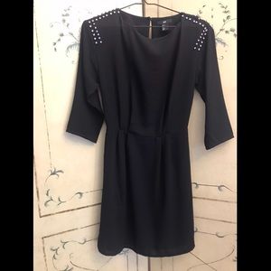 Black quarter sleeve dress with rhinestone detail